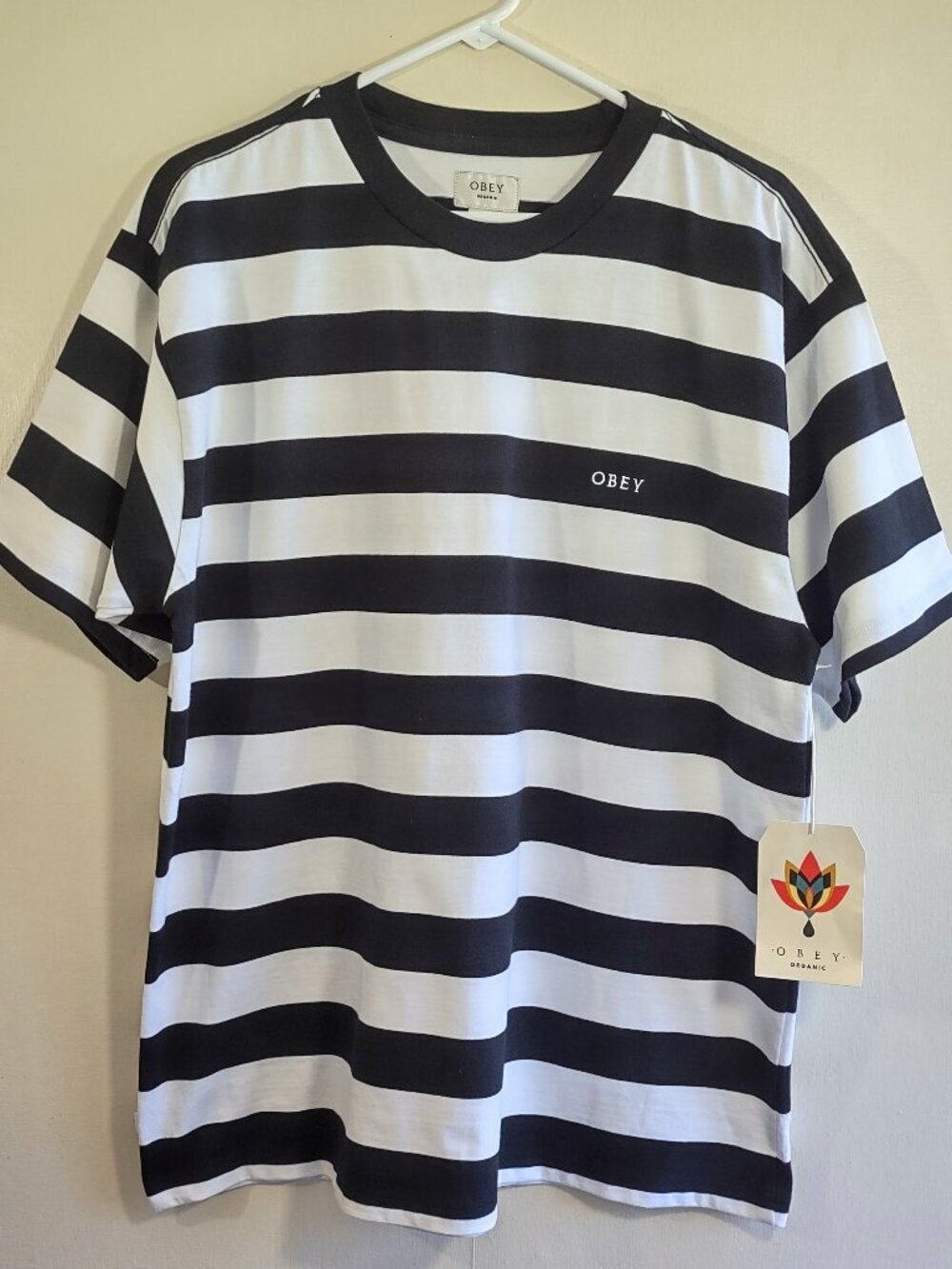 OBEY Ideals Organic Cotton Wide Stripe Tee Men's XL Black/White Streetwear
